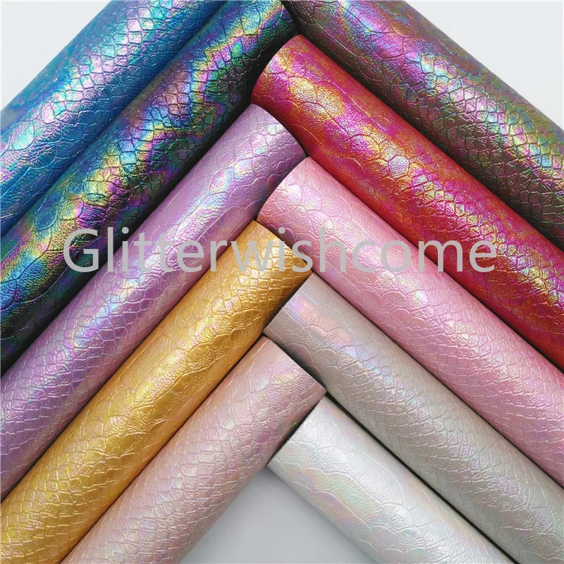 Винил Glitterwishcome размера A4 21 х29 см для бантов радужная тисненная змеиная кожаная