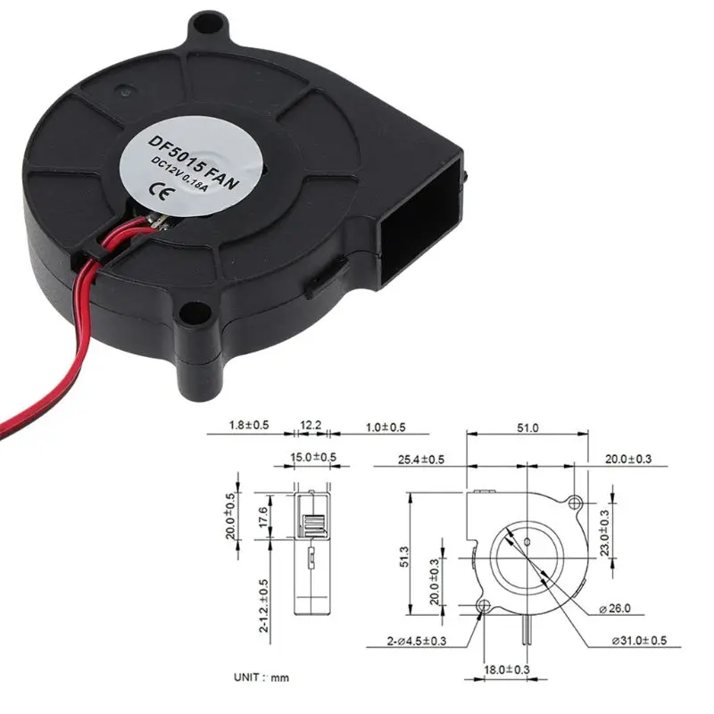 

1Pc 12V DC 50mm Blow Radial Cooling Fan Hotend Extruder For RepRap 3D Printer