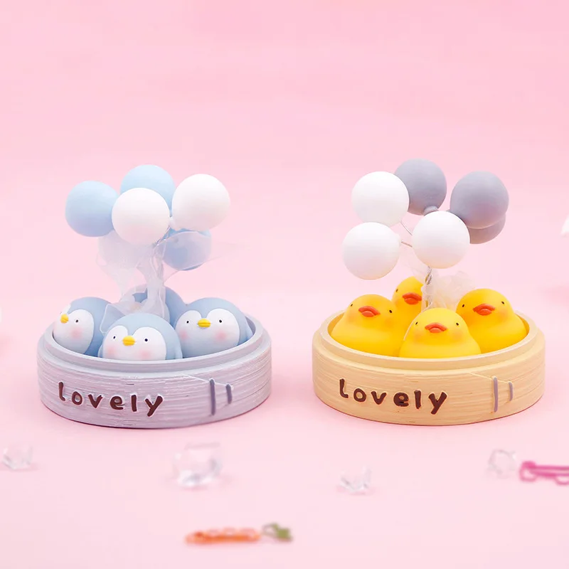 Маленькие украшения-пароварка с милыми мультяшными утками, пингвинами и воздушными шариками из смолы для домашнего декора. Новогодние подарки для детей - игрушки.