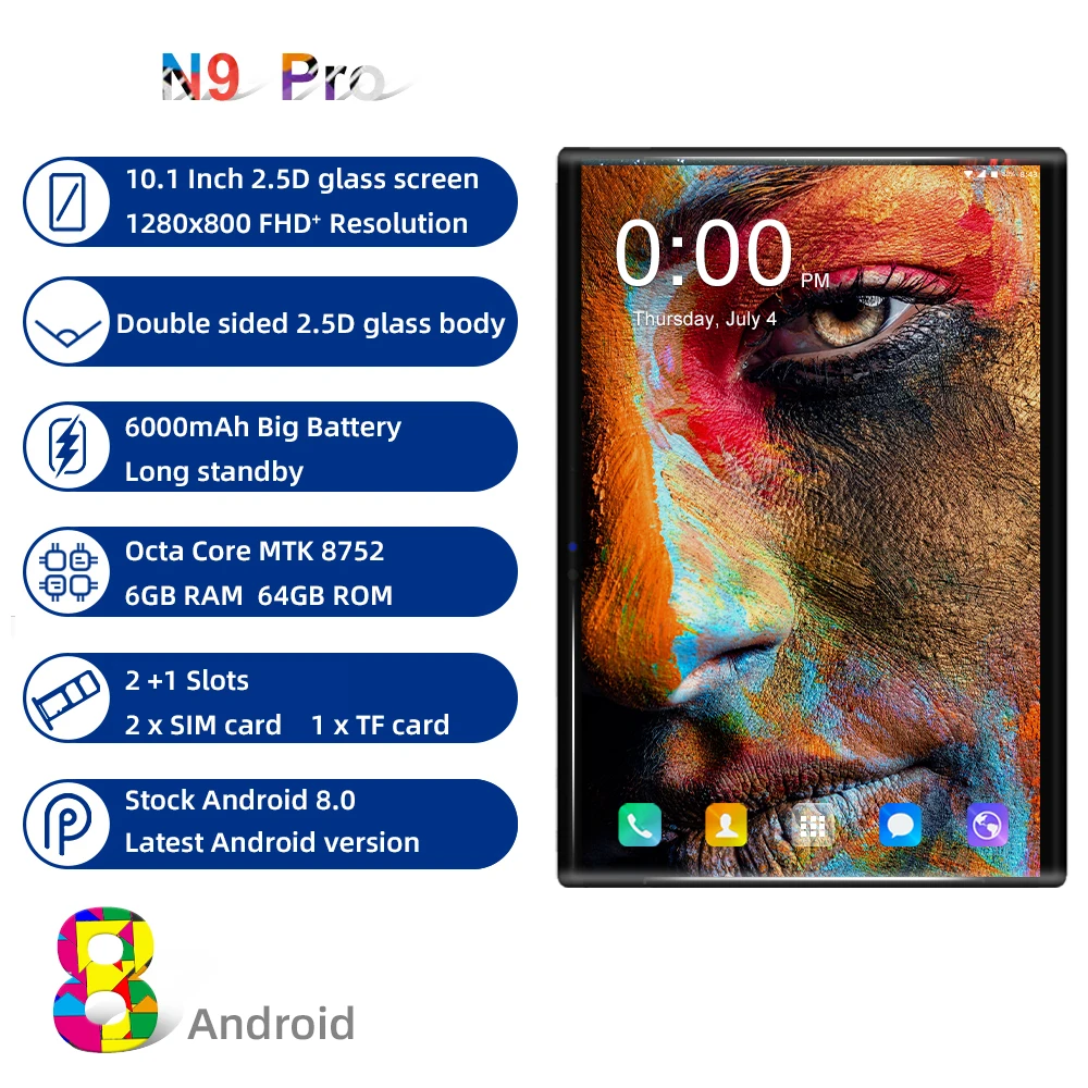 DHL бесплатно 10 дюймов 2.5D стекло планшетный ПК Android 8,1 Octa Core 4G LTE 6 Гб ram 64 Гб rom 1280*800 ips A-GPS планшеты 10 10,1+ подарки