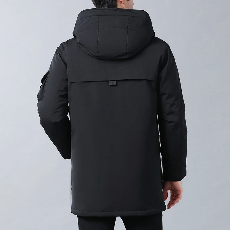 Зимняя Толстая Теплая мужская Тонкая деловая пуховая куртка с капюшоном длинная