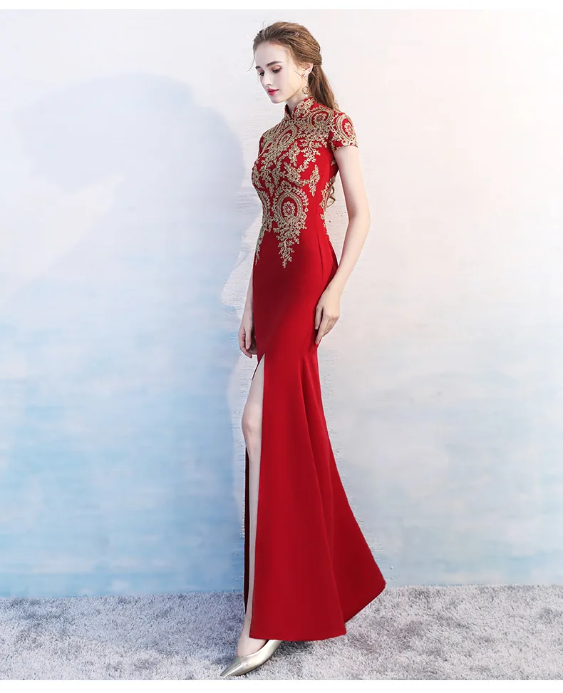 Пикантные с высоким разрезом восточные платья китайская невеста винтажное