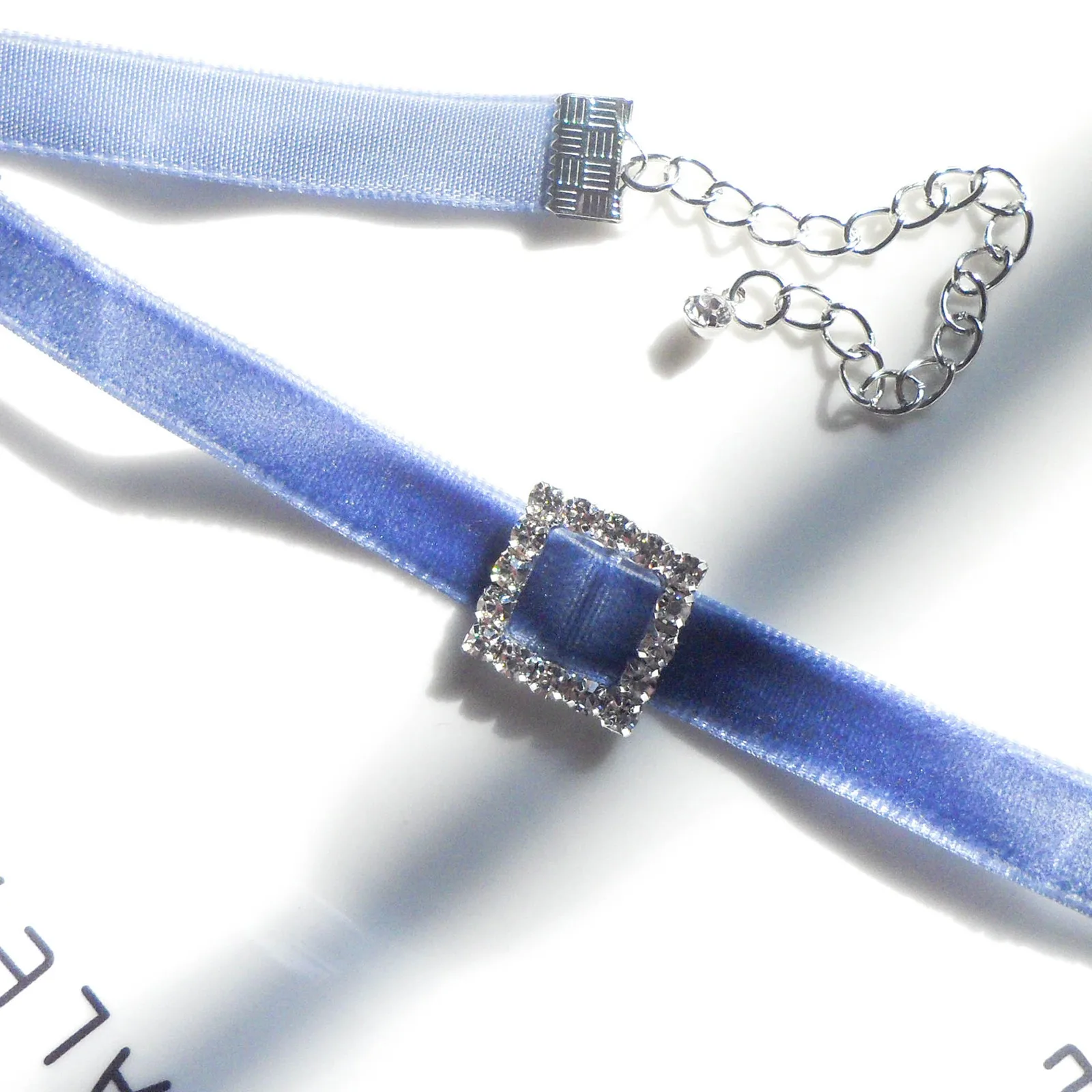 

Doreen Box Fashion Velvet Lace Blue Choker Necklace Star Square Rhinestone Women Party Club Collar Chains Summer Jewelry,1PC