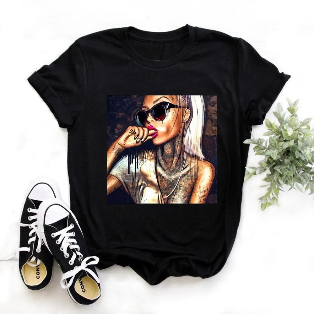 Женская хлопковая футболка с коротким рукавом черная в стиле Харадзюку