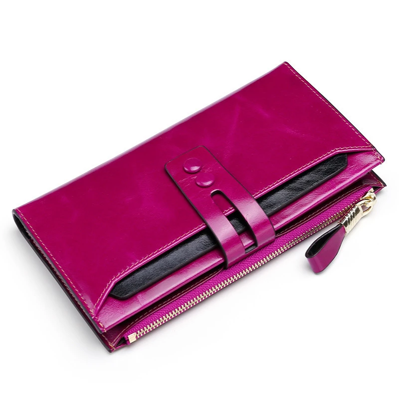 rose purple Модные женские кошельки из натуральной кожи, женские кошельки с карманом для телефона, Дамский кошелек, Женский кошелек на застежке, кошелек, клатч, Cartera Mujer - Цвет: rose purple