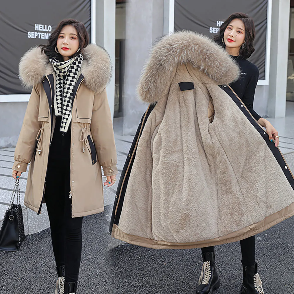 Vielleicht Winter Jacket Women Thick Parkas Long Fur Liner Hooded Winter Coat Women Cotton Padded Jacket Gilrs Jaqueta Feminina