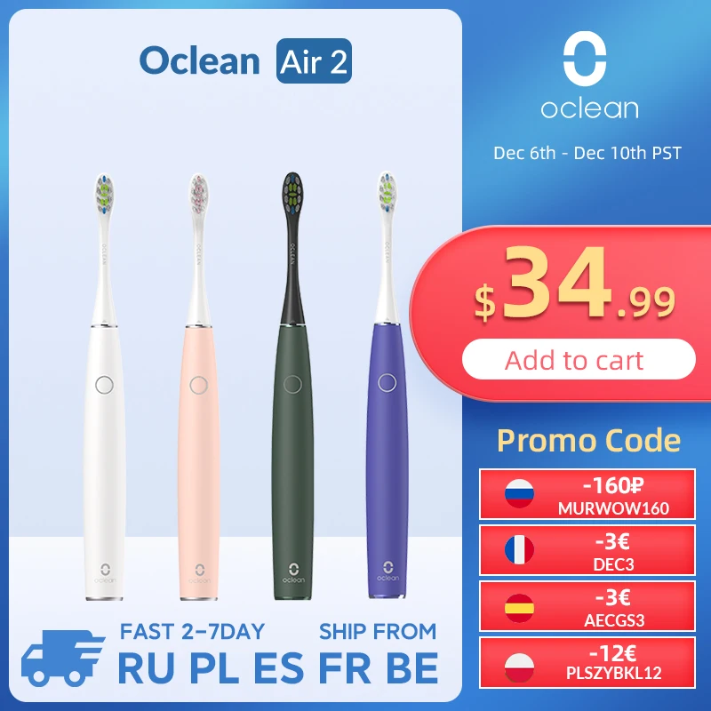 

Oclean Air 2 Sonic Mute Electric Toothbrush IPX7 Waterproof Fast Charging 3 Brushing Mode Quiet Sonic Smart Toothbrush for Adult