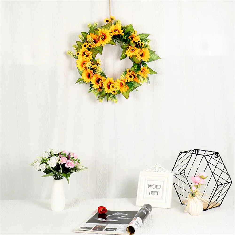 Искусственный подсолнух осенний венок Подсолнух Эвкалиптовый листья ротанга