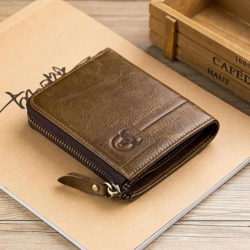 Мужской кошелек из бычьей коровьей кожи модный многофункциональный с карманом