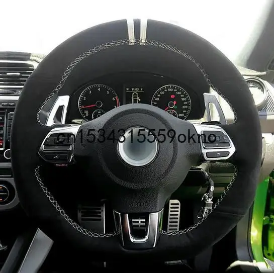 

Ручное шитье черная замша чехол рулевого колеса автомобиля для Volkswagen Golf 6 GTI MK6 Polo GTI Scirocco R Passat CC R-Line 2010