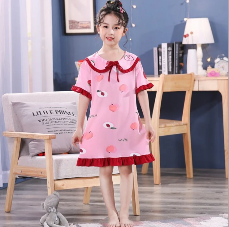 Летняя Детская ночная рубашка для маленьких девочек с коротким рукавом