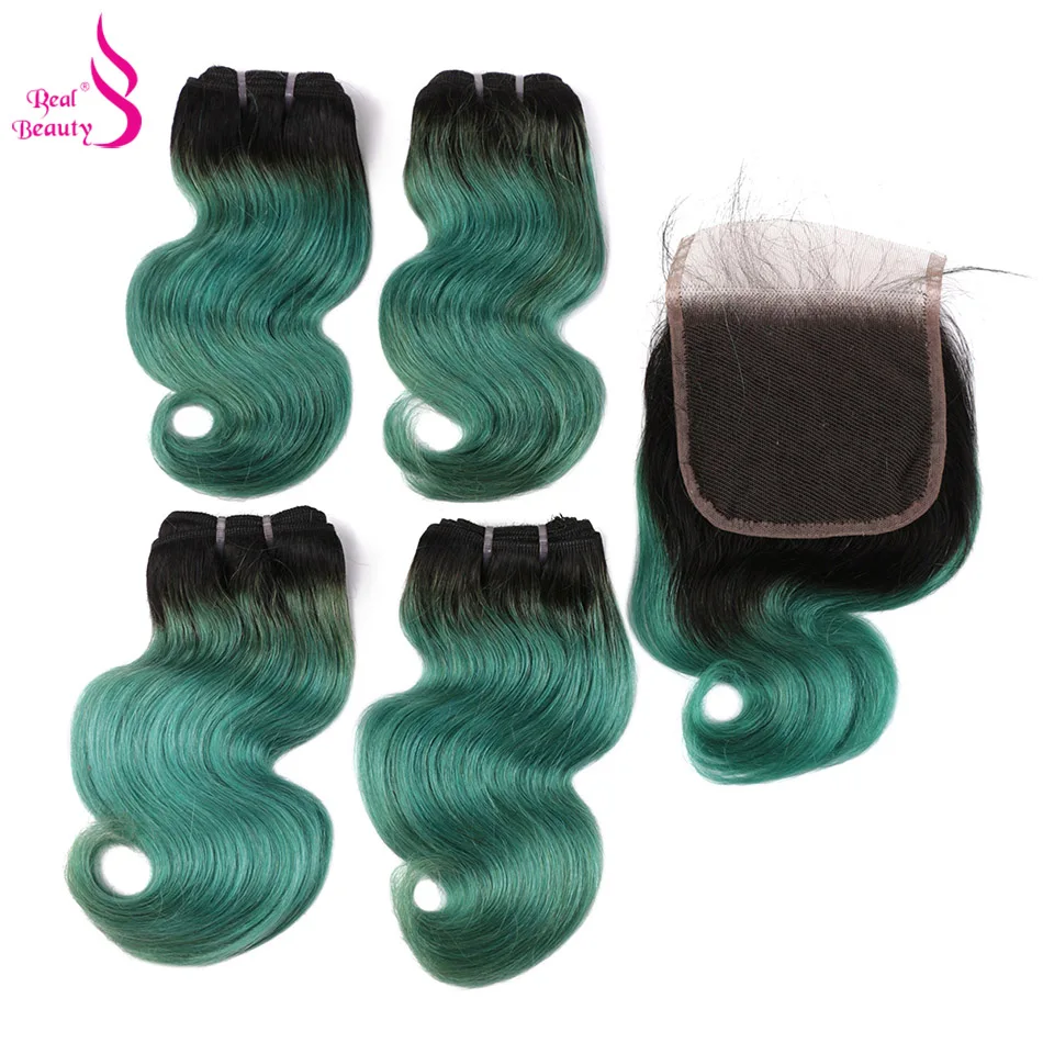 Натуральные волнистые человеческие волосы 4 пряди с закрытием бразильские Remy 50 г