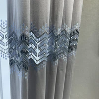 luxury geometric hollow embroidery tulle curtains for living room modern grey wave yarn window drapes for bedroom vt