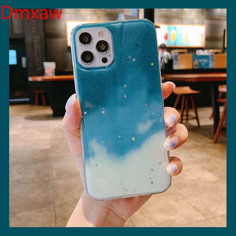 Для Realme C17 7i C15 C12 C11 C2 5 5S 5i C3 6i чехол для телефона акварель облака блеск Bling Star
