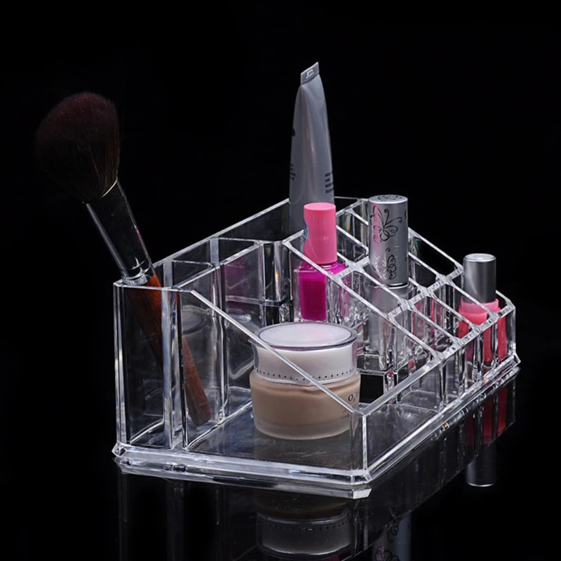 

16 Spaces Clear Acrylic Tabletop Makeup Container Lipstick Holder Transparent Plastic Cosmetic Storage Box Organizer