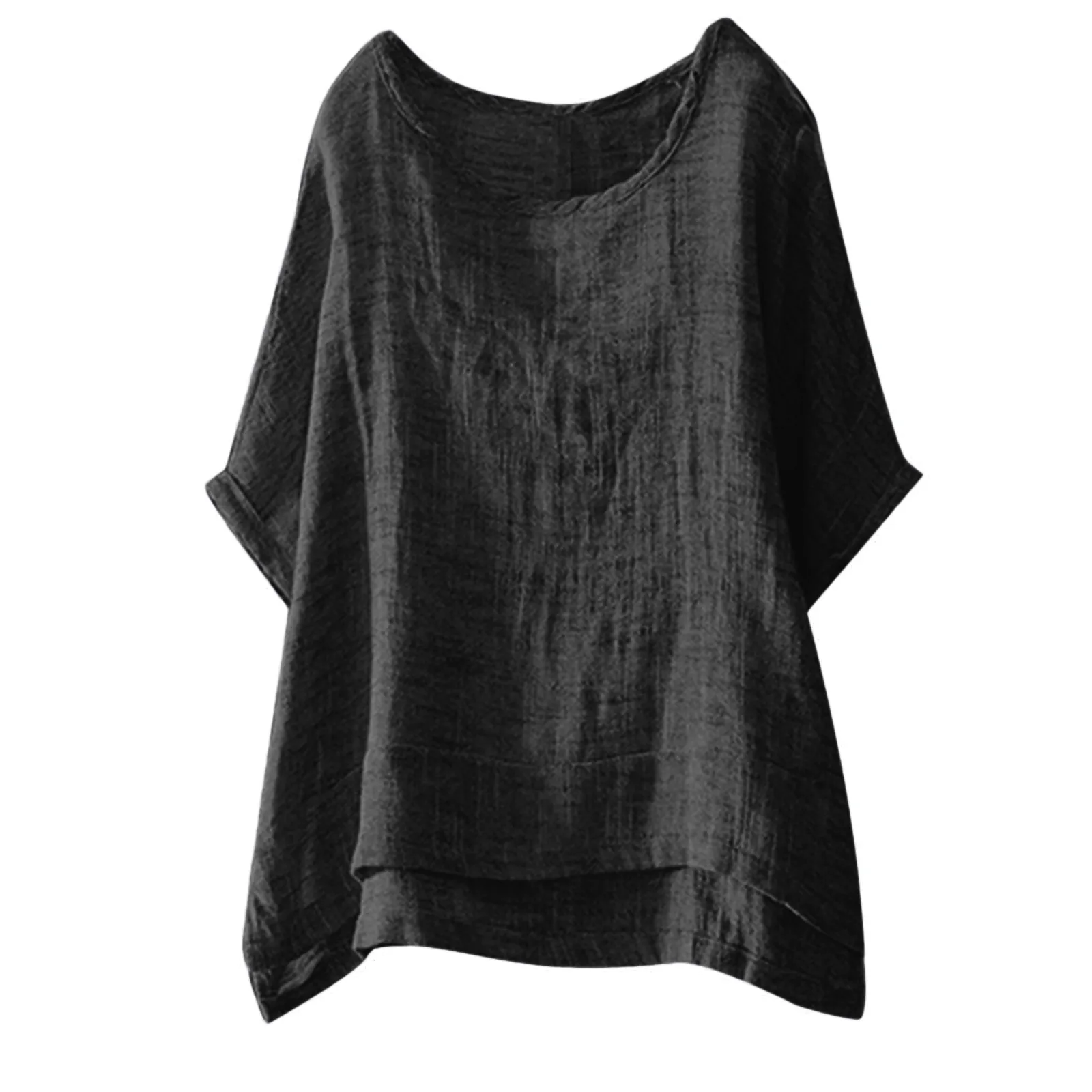 

Womens Tshirt Femme Top Casual Cotton And Linen Solid O-neck Short Sleeve Loose Tops Plus Size Oversized R5