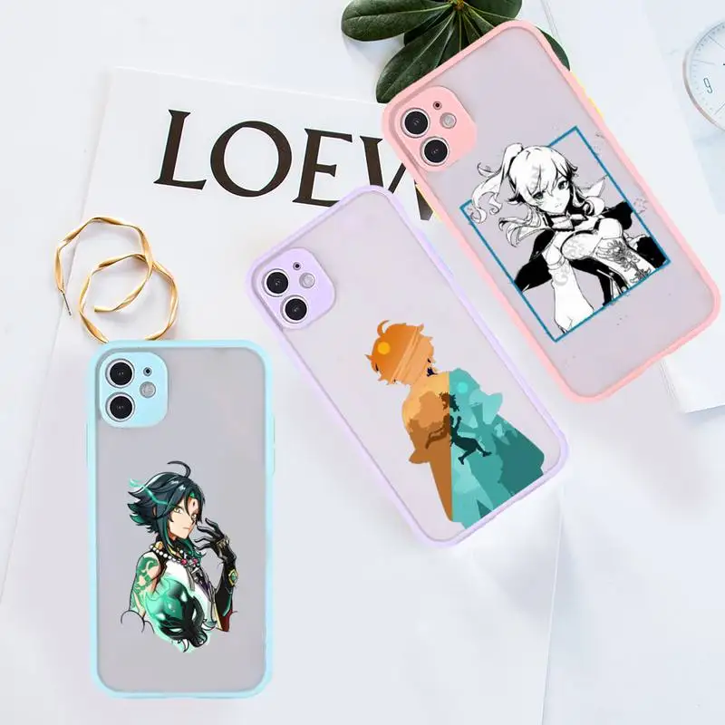

genshin impact Phone Case For iPhone 12 11 Mini Pro XR XS Max 7 8 Plus X Matte transparent Purple Back Cover
