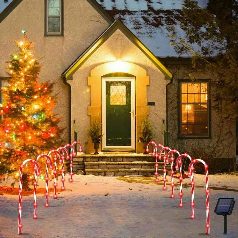 Cane LED light Outdoor Candy Christmas Tree Decoration Light Solar Light For Christmas Party Decor Pathway Garden Cane Lights