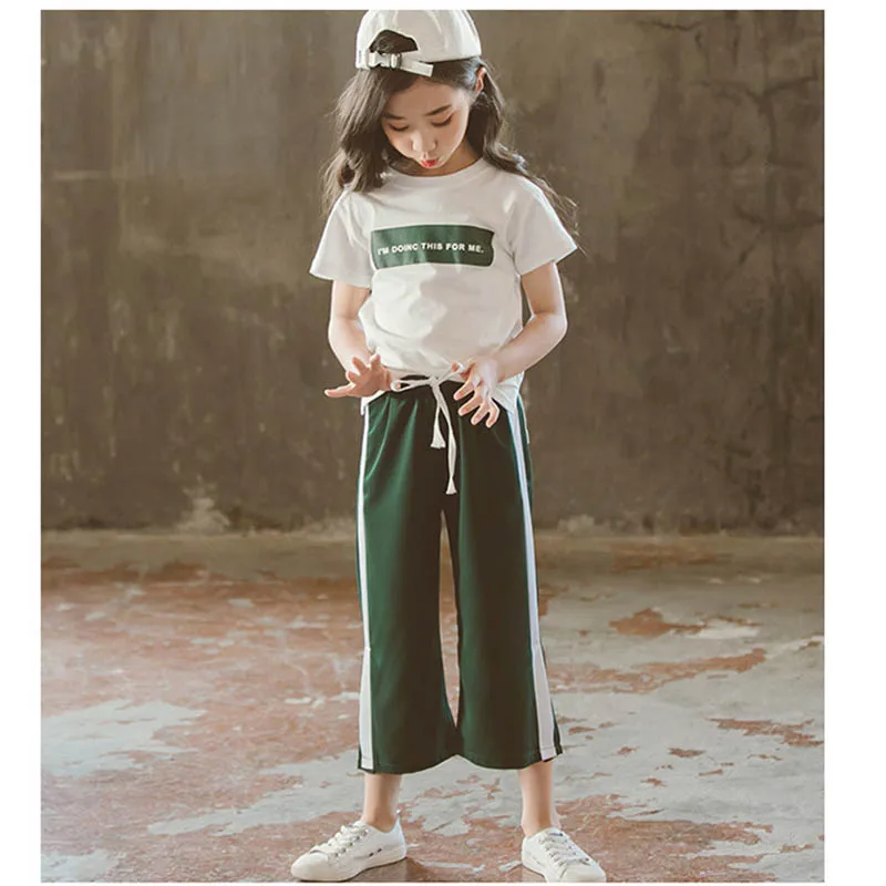 

Baby Girls Clothes Short Sleeve TShirt 2019 Summer New Style Letter T-shirt+Wide-Leg Pants 2Pcs Suit Kids Girl Clothing Sets