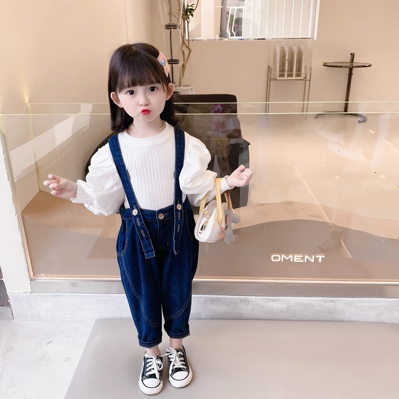 

Korean Cute Sweet Bubble Sleeve Denim Bib Suit Is Simple And Generous