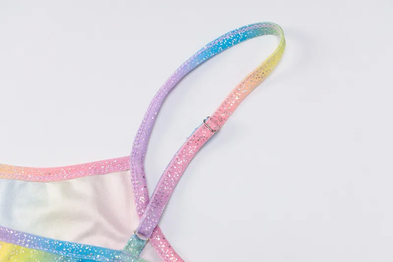 

Sexy Clubwear 2021 Women Bodycon Bodycon Dress Tie Dyeing Print Mini Spaghetti Straps Rainbow Drawstring Asymmetric Party Dress