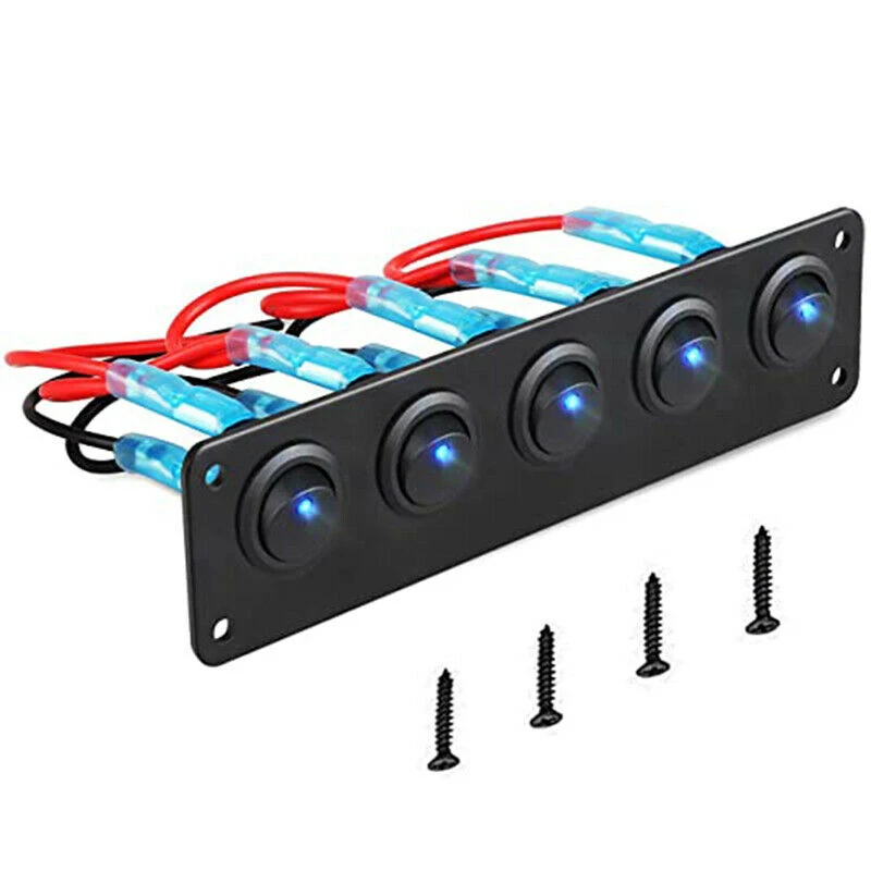 

Панель кулисного переключателя для автомобиля, яхты, UTV/ATV, 5 комплектов, синяя светодиодный ная подсветильник ка, 12-24 в пост. Тока, автомобиль...