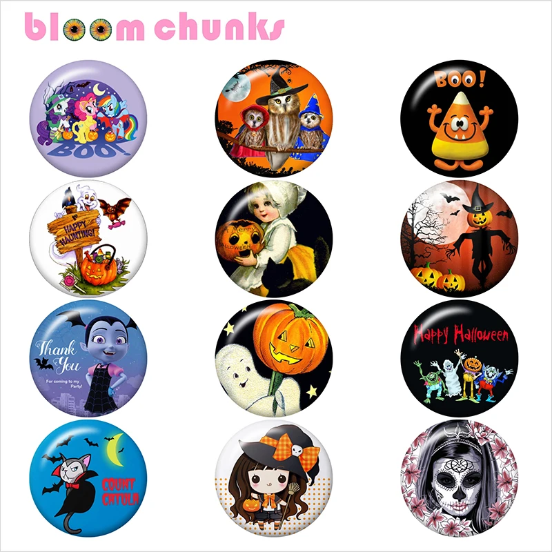 

HAPPY Halloween bat girls eye spider 12mm/18mm/20mm/25mm Round photo glass cabochon jewelry flat back Making findings B5760