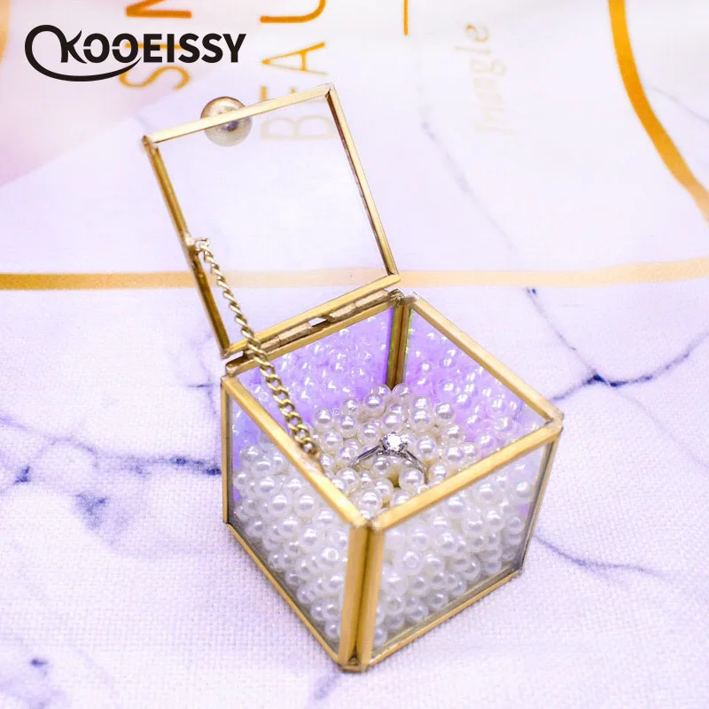 Мини стеклянная металлическая подарочная коробка Свадебная для колец подарок на