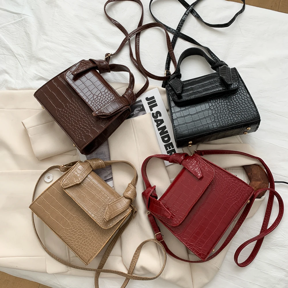 

Fashion Solid Alligator Pattern Messenger Handbags Women PU Leather Shoulder Crossbody Bag Shopping Street Top-Handle Clutch