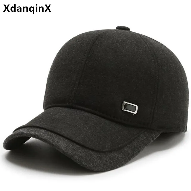 

XdanqinX Winter Men's Cap Thick Warm Baseball Caps New Thermal Earmuffs Hat Snapback Cap Bone Adjustable Size Casual Sports Cap