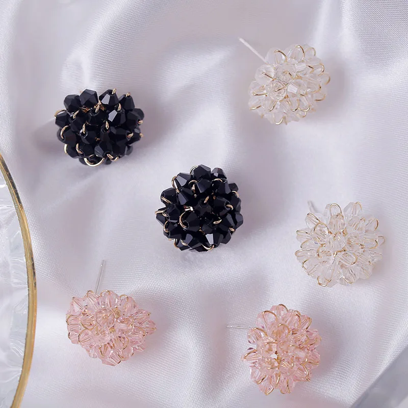 Женские серьги гвоздики с кристаллами вечерние ручной работы в Корейском стиле