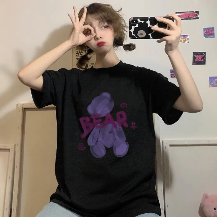 Футболка женская с коротким рукавом винтажный свободный стильный топ для