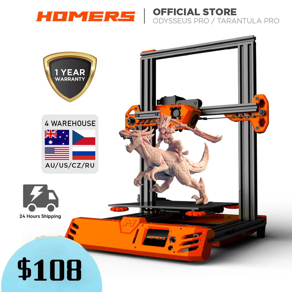 

TEVO Tarantula PRO Homers Odysseus DIY Kit Upgrade 3D Printer 235x235x250mm Printing Size with 0.4mm Nozzle TMC2208 3D machine