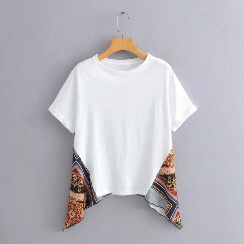 Женская Винтажная футболка с асимметричным принтом украшение для шарфа