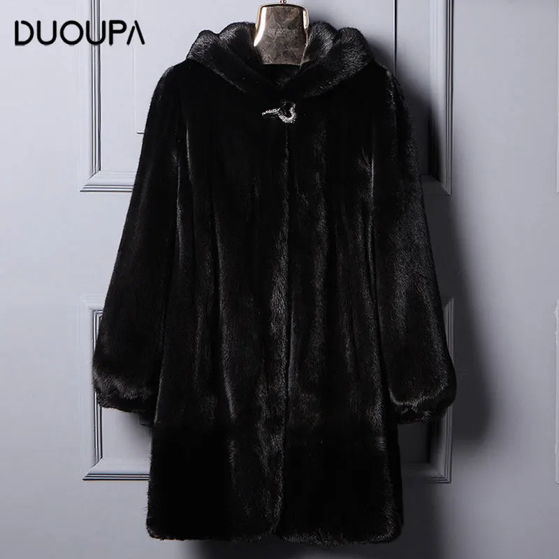 Женская Шуба из меха норки DUOUPA толстая теплая шуба с капюшоном и рукавами