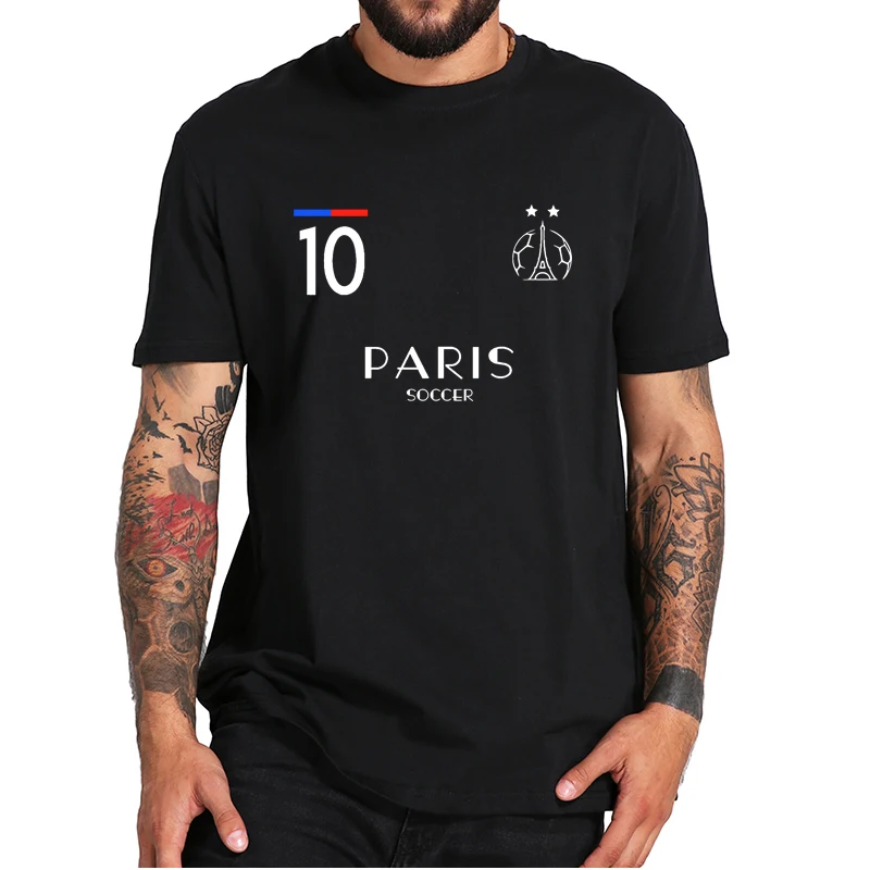 

Paris Eiffel Tower Soccer Ball Sports T-Shirt Two Stars 10 Defensive Midfield 1984 Paris Soccer Essential Casual Men's Tee Tops