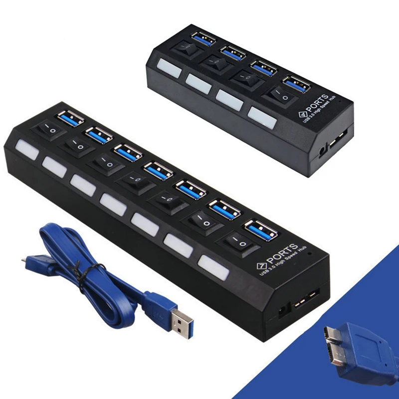Usb хаб 3 0 HUB 4 7 Порты и разъёмы Мульти USB разветвитель переключатель включения