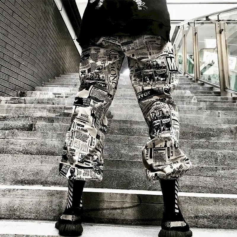 

hip hop comics printed mens joggers feet pants sweatpants couple clothes vintage Harajuku trousers 2020 summer casual plus size
