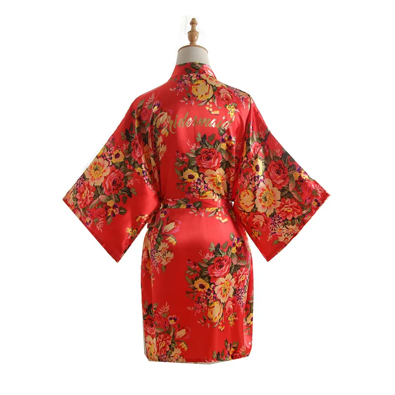 

Women Print Letter Of Bridesmaid Kimono Robe Sexy Cardigan Rayon Short Nightgown Skirt One Size Dressing Gown Summer Bathrobe