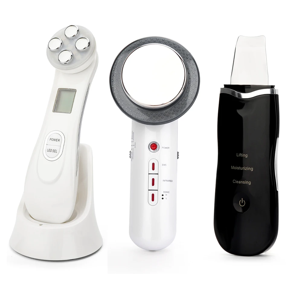 

EMS Mesotherapy RF Radio Frequency Facial Beauty + Ultrasoic Skin Scrubber Deep Face Cleaning + Infrared Body Slimming Massager