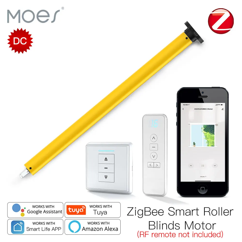 

Moes Smart ZigBee Automatic 25mm Tubular Roller Blinds Motor DC RF433 Remote 38mm Tube Smart LifeTuya via Alexa Google Home