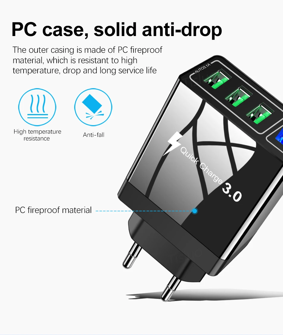Зарядное устройство USB Quick Charge 3,0 для iPhone 11 7 samsung A50 s8 Xiaomi Huaiwei P20 QC 3,0 быстрое зарядное устройство 4 порта настенный Разъем EU US разъем-адаптер