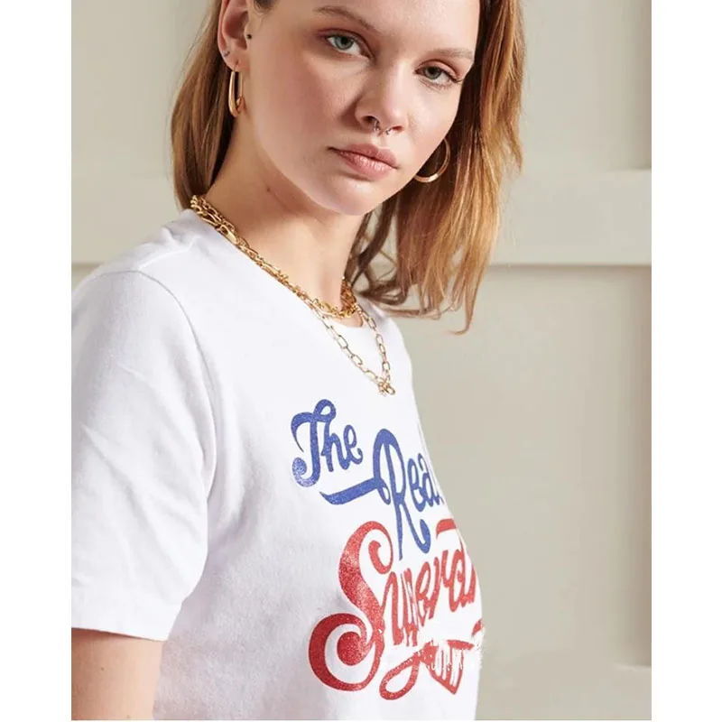 

High Street England Style Letter Print Cotton T Shirts Women Fashion O-neck Short Sleeve Loose White Shirts New Summer Lady Tops