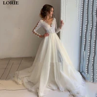 lorie a line wedding dresses long sleeve lace bride dresses with romantic buttons wedding gowns vestidos de novia
