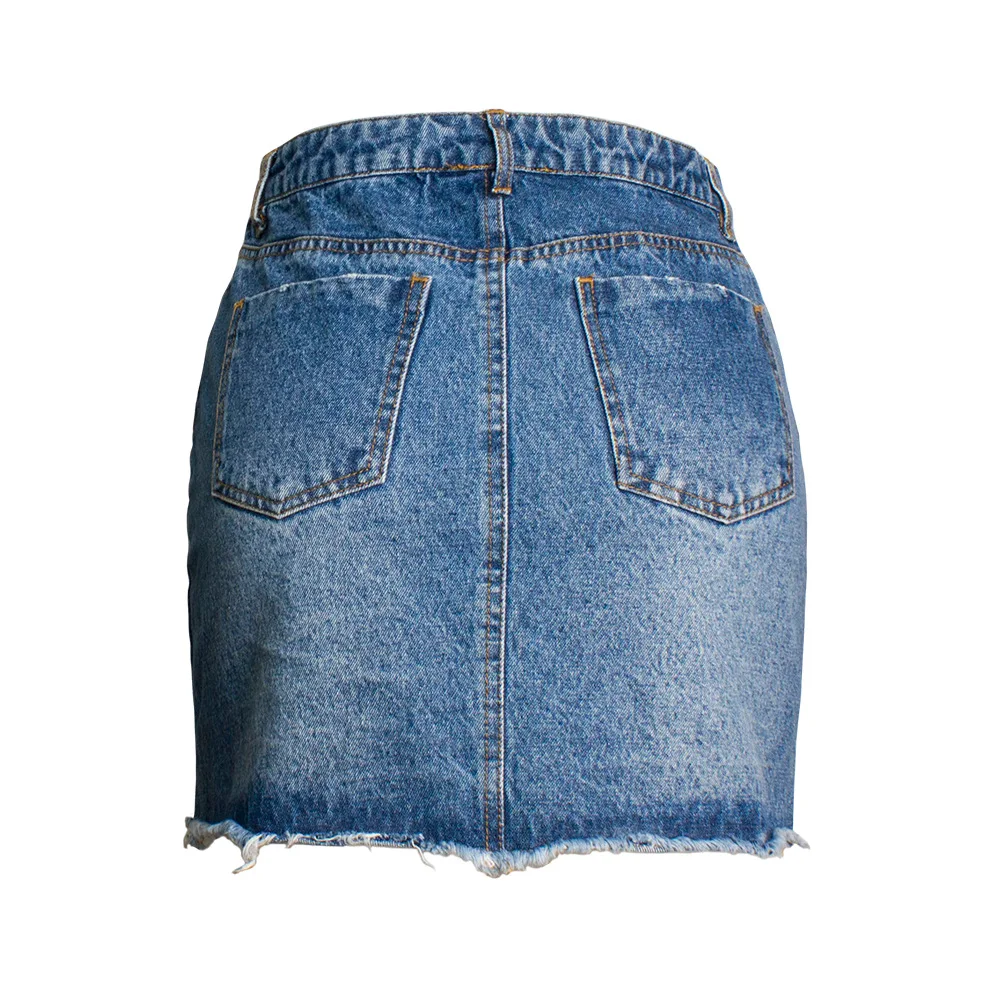 

Europe and the United States the new summer 2018 pearl of tall waist bag hip bust skirt ripped jeans skirt