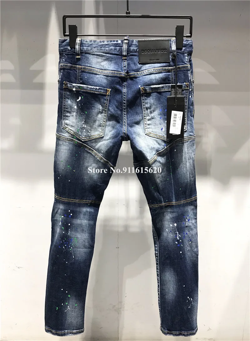 

Dsquared2 Biker Hole Jeans D2 Men Pants DSQ2 Embroidered Trousers A232