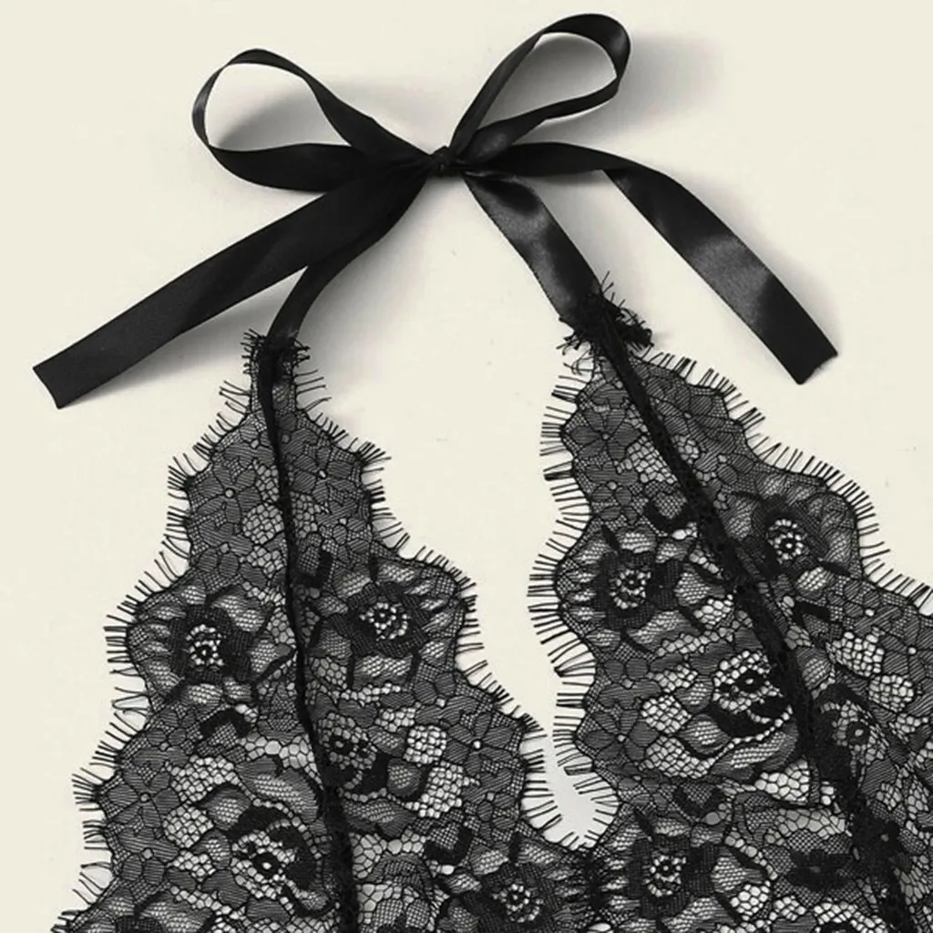 Прозрачное цветочное Кружевное боди женское кружевное нижнее белье с бантом и