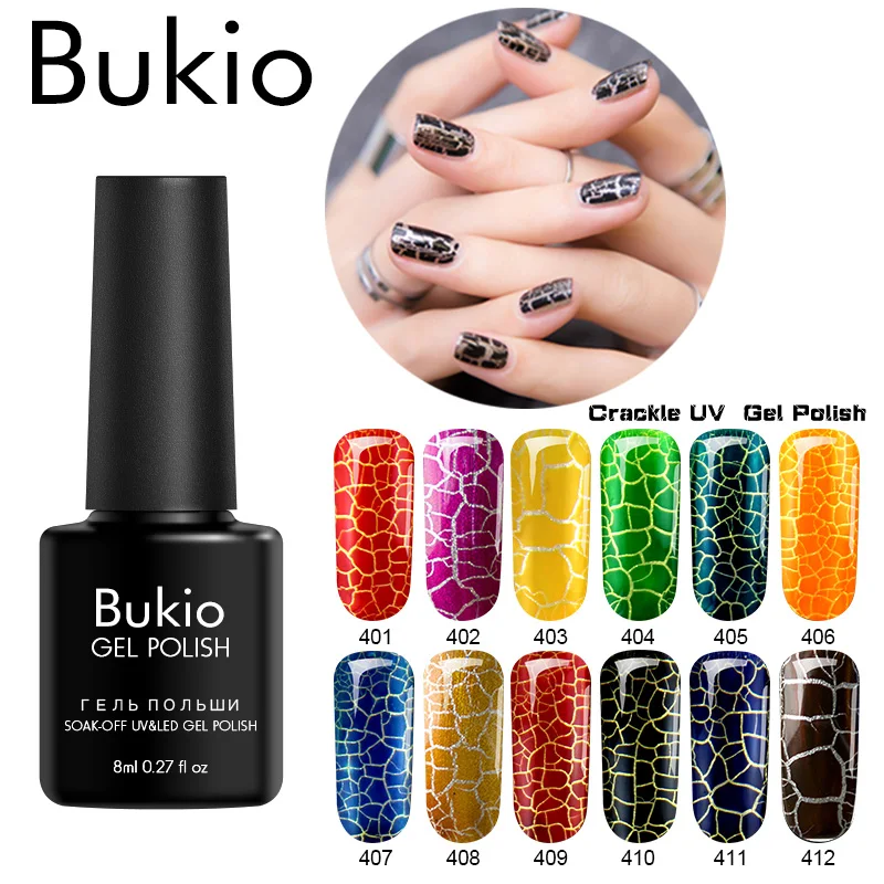 Bukio Профессиональный трескающийся для ногтей 8 мл ЛАГ 12 цветной гель кракелюр лак