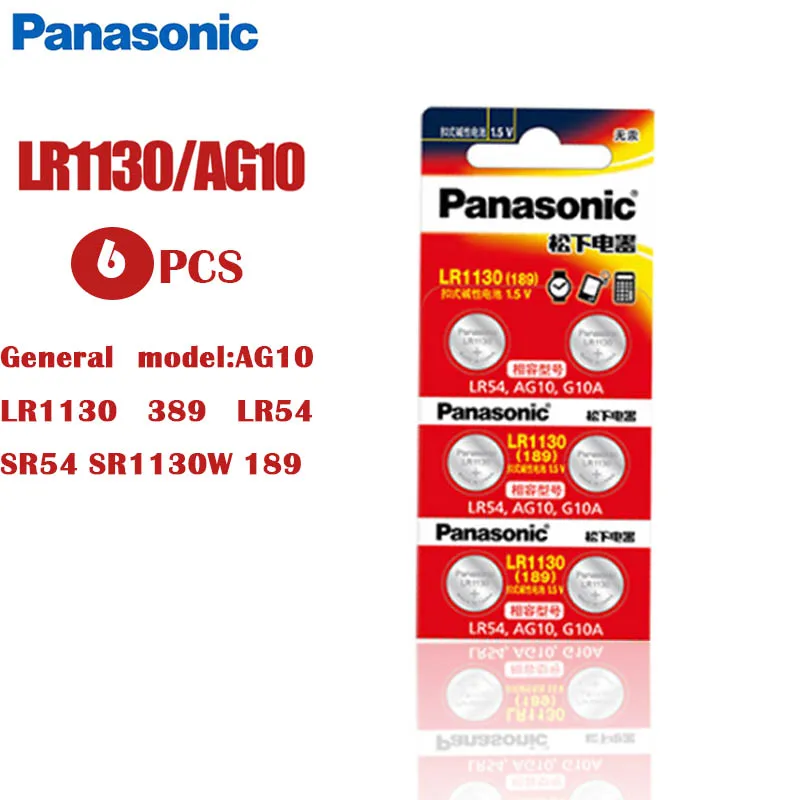 6 шт. щелочные батарейки Panasonic 189 1 5 в AG10 LR1130 389 LR54 SR54 SR1130W LR1130|Часовые батарейки| |