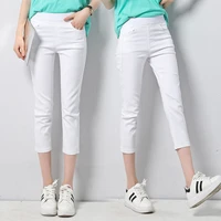large size calf length pants female summer capris jeans mom elastic high waisted stretch denim pencil pants women